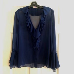 Alice + Olivia Navy Ruffle Blouse